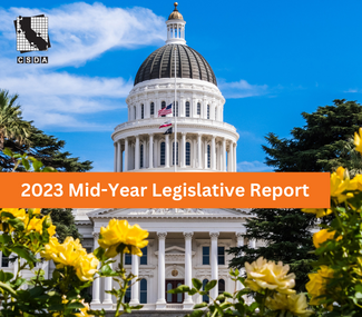 CSDA 2023 Mid-Year Legislative Report image of capitol building and flowers and text